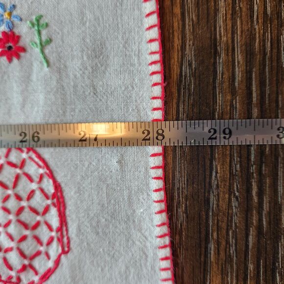 Embroidered VTG Hand Tea Towel Set of 2 Red Creamer Sugar Blanket Stitch Hem - Picture 10 of 10